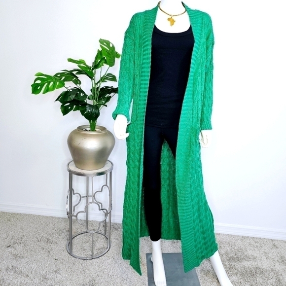 Cardigan Cable Knit Maxi Length Open Front Sweater - Picture 3 of 5